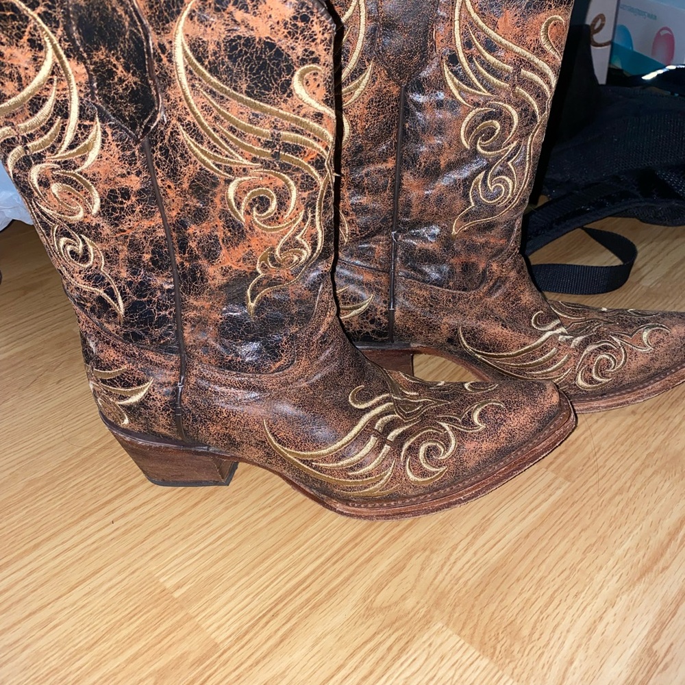 Brown Embroidered Cowboy Boots - image 1